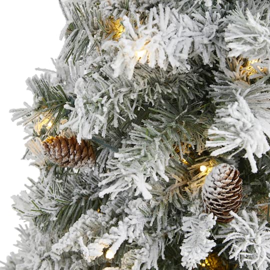 3ft. Pre-Lit Flocked White River Mountain Pine & Pinecones Artificial Christmas Tree with Clear LED Lights